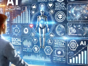 www.Eduflo.in - A modern and visually engaging digital illustration for a course titled 'Artificial Intelligence in Digital Marketing'. The image features a futuristi.webp